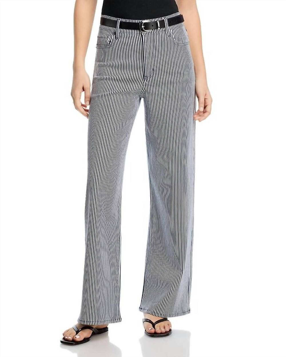 NEW FRAME le slim palazzo jeans in navy stripe